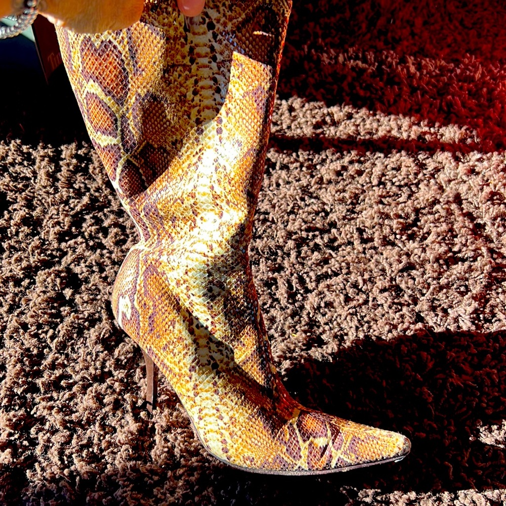 Bebe fake snake skin print boots